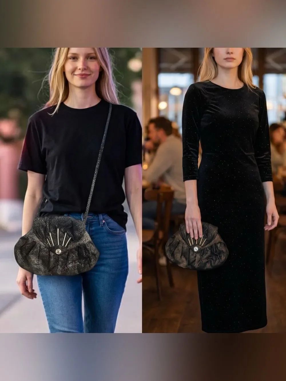 Black VIVA Metallic Accent Clutch Crossbody Bag